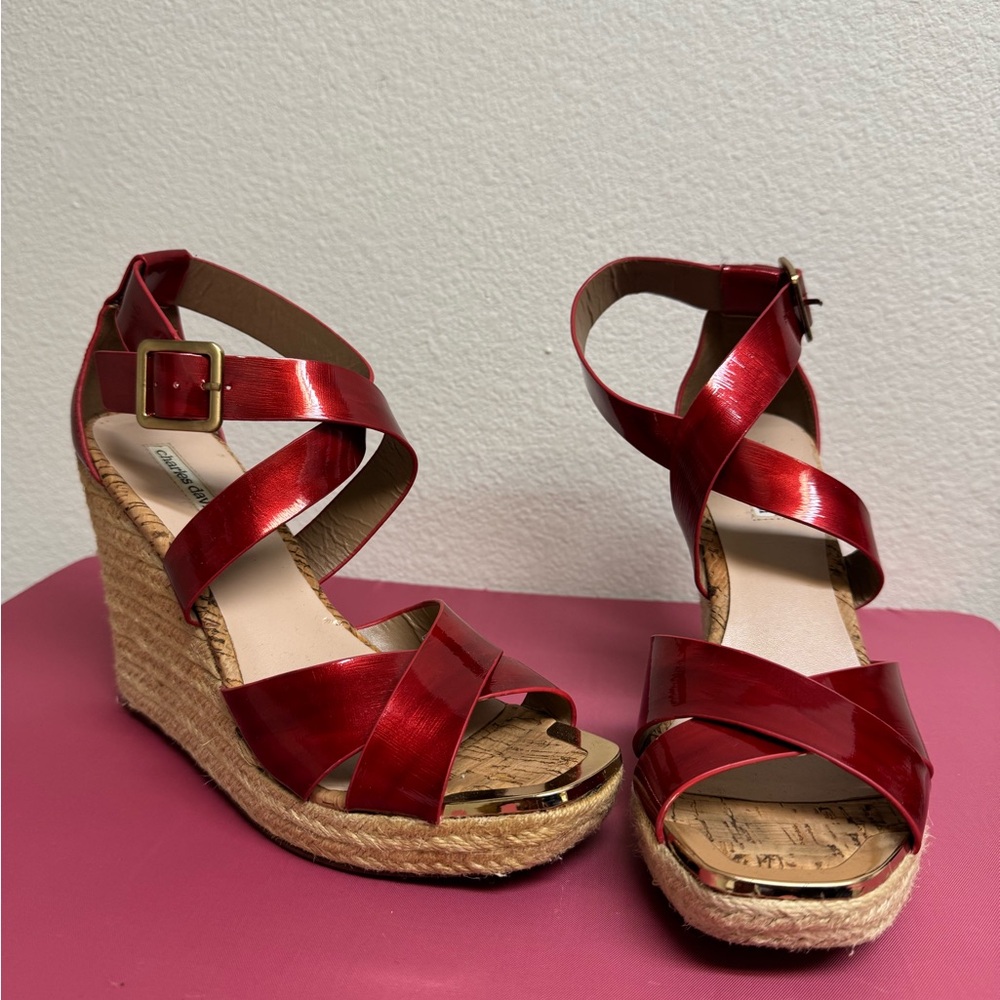 Charles David Red Wedge Sandals